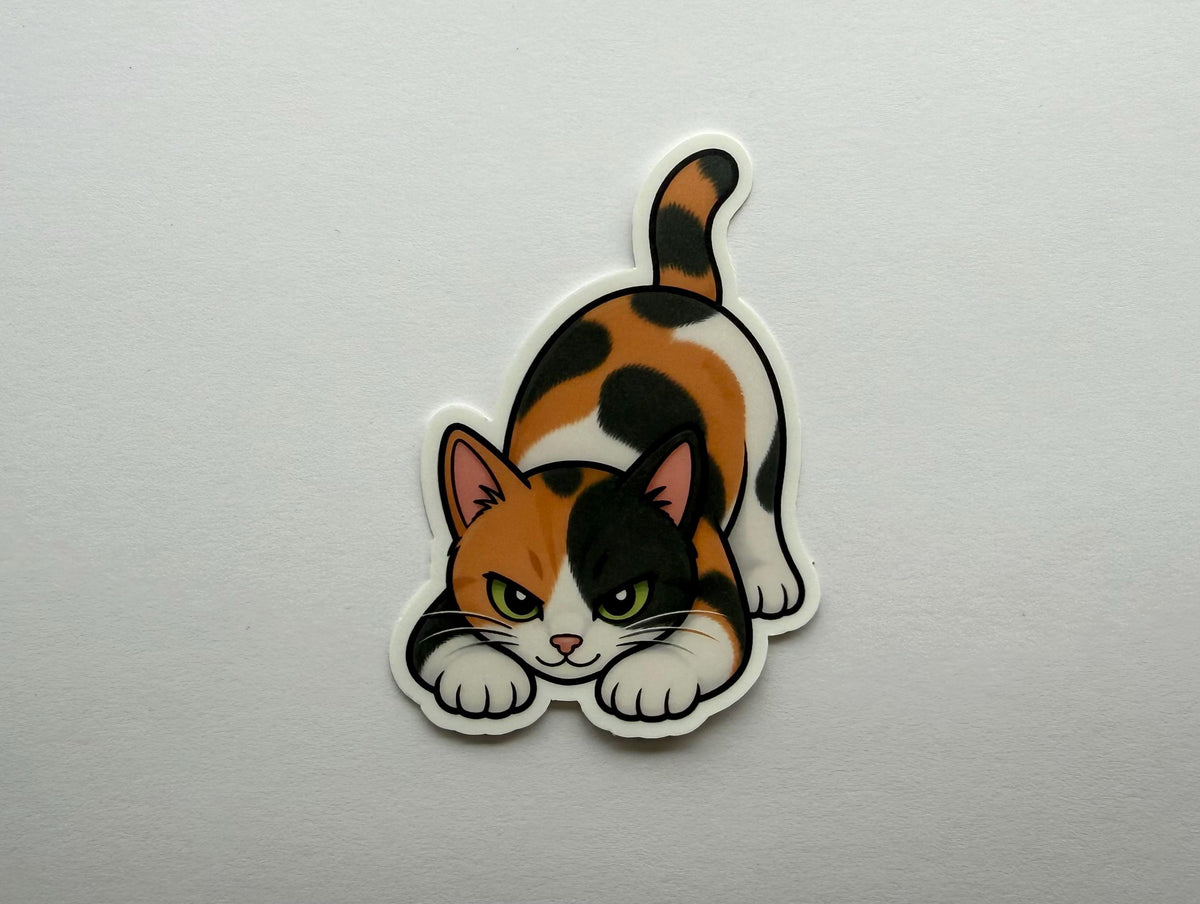 Calico Cat Pouncing Sticker