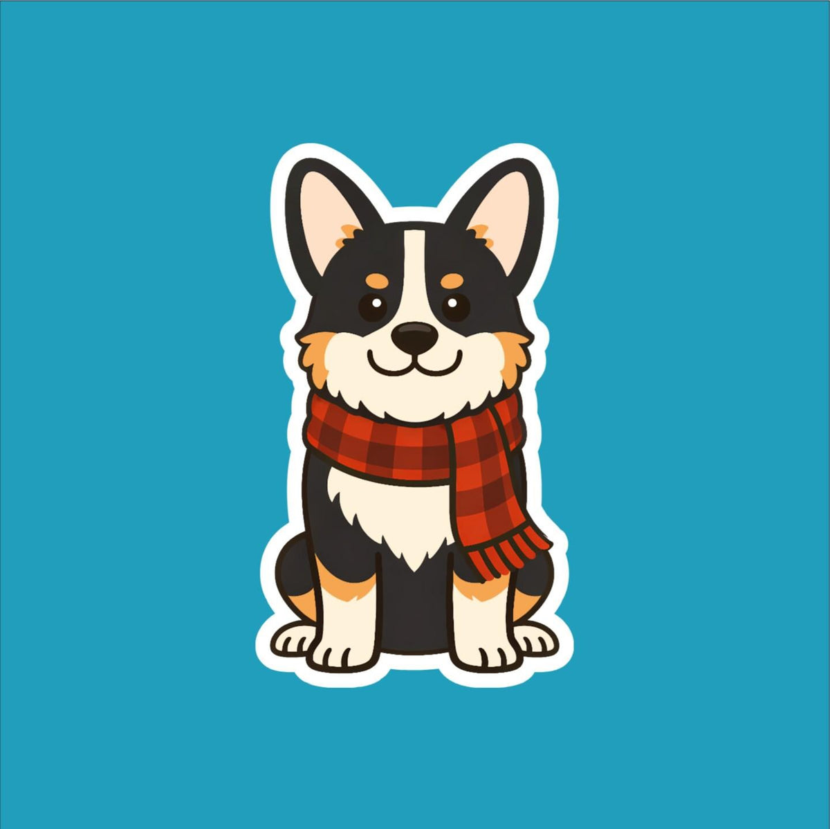 Corgi Wearing Scarf Sticker – Cozy Water Resistant Dog Decal