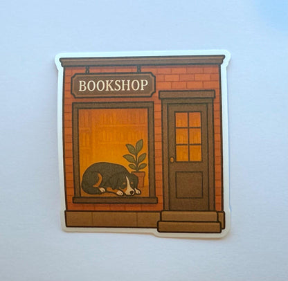 Dog in a Bookshop Window Sticker