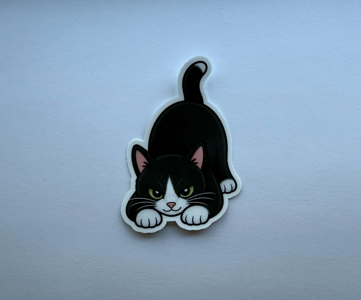 Tuxedo Cat Pouncing Sticker