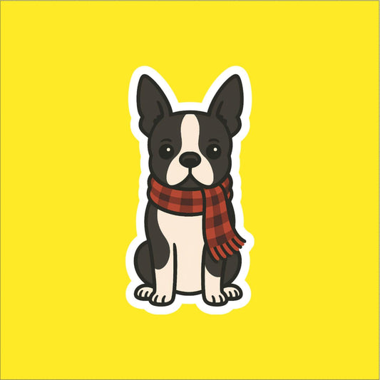 Boston Terrier Wearing Scarf Sticker