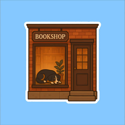 Dog in a Bookshop Window Sticker