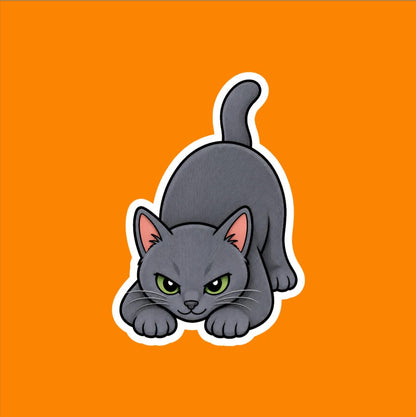 Russian Blue Cat Pouncing Sticker